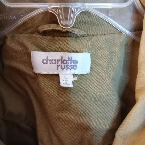 Charlotte Russe Utility Jacket Khaki Multi Pocket Lightweight Lined Coat Large - Picture 6 of 6